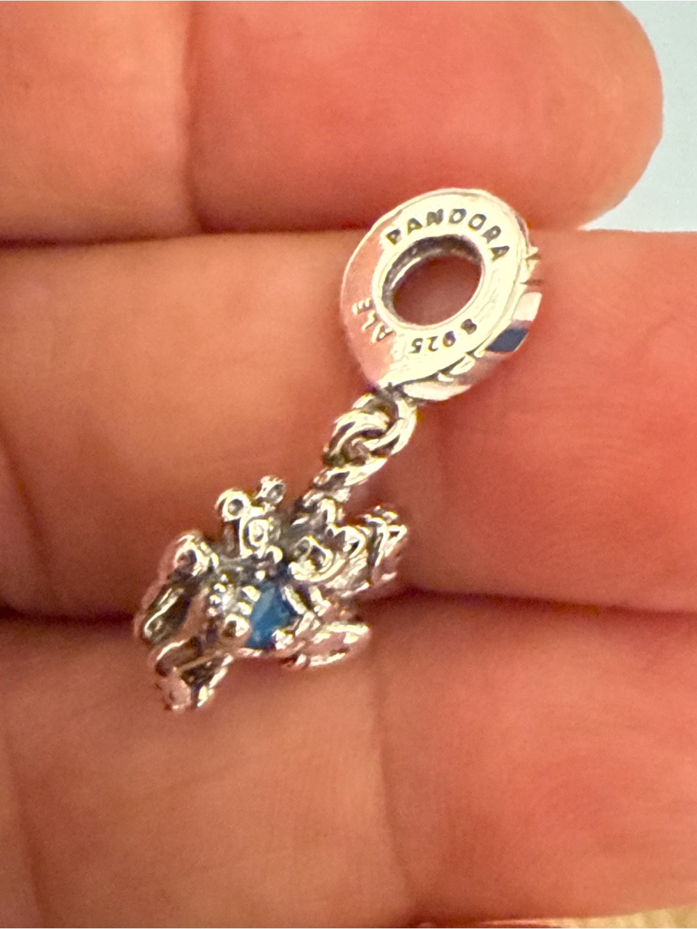 Pandora Silver Angel Dangle Charm with Blue Accent